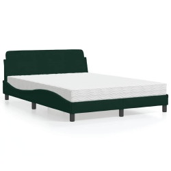 Cama com colchão dover 140x200 cm veludo verde-escuro