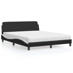 Cama com colchão dover 160x200 cm couro artificial preto e branco
