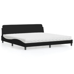 Cama com colchão dover 200x200 cm couro artificial preto