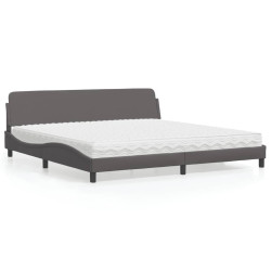Cama com colchão dover 200x200 cm couro artificial cinzento