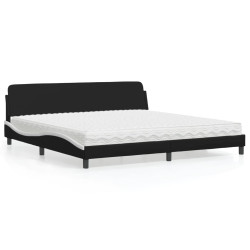 Cama com colchão dover 200x200 cm couro artificial preto e branco