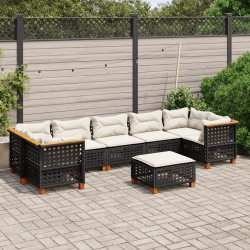 8 Pcs conjunto sofás de jardim com almofadões vime PE preto