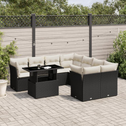 9 Pcs conjunto de sofás p/ jardim c/ almofadões vime PE preto