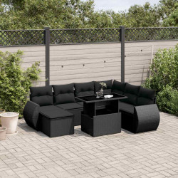8 Pcs conjunto sofás de jardim com almofadões vime PE preto