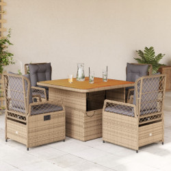 5 Pcs conjunto de jantar p/ jardim com almofadões vime PE bege