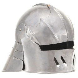 Capacete de cavaleiro medieval réplica larp aço prateado