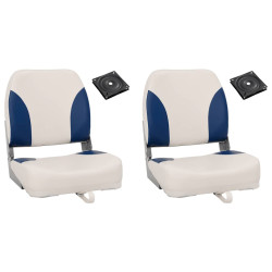 Conjunto de 2 assento de barco dobrável com almofada azul/branco