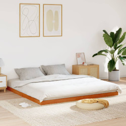 Estrutura de cama 200x200 cm pinho maciço castanho cera