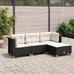 4 Pcs conjunto de sofás para jardim c/ almofadões vime PE preto