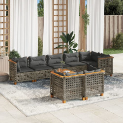 9 Pcs conjunto sofás p/ jardim com almofadões vime PE cinzento