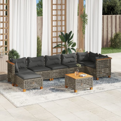 8 Pcs conjunto sofás de jardim c/ almofadões vime PE cinzento