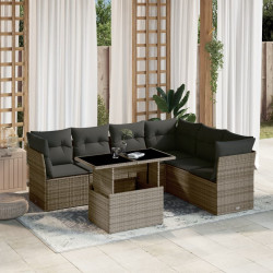 7 Pcs conjunto sofás p/ jardim c/ almofadões vime PE cinzento