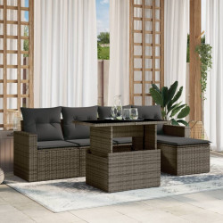 6 Pcs conjunto sofás de jardim com almofadões vime cinzento
