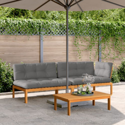 3 Pcs móveis de paletes p/ jardim c/ almofadões acácia maciça