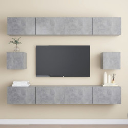 6 Pcs conjunto de móveis de TV derivados madeira cinza cimento