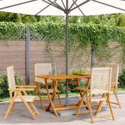 Cadeiras jardim reclináveis 4 pcs vime PE/madeira maciça bege