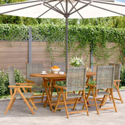Cadeiras jardim reclináveis 6 pcs vime PE/madeira maciça cinza