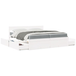 Cama com gavetas e colchão 200x200 cm pinho maciço branco