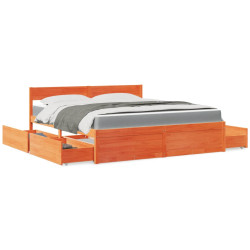 Cama com gavetas e colchão 180x200 cm pinho maciço castanho-mel