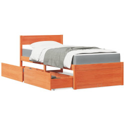 Cama com gavetas e colchão 90x200 cm pinho maciço castanho-mel
