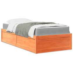 Cama com colchão 100x200 cm pinho maciço castanho-mel