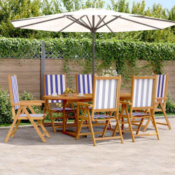 7Pcs conjunto jantar jardim tecido/madeira maciça azul e branco