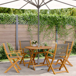 5 Pcs conj. jantar p/ jardim polipropileno/madeira maciça cinza