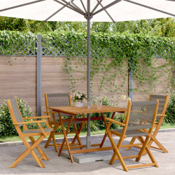 5 Pcs conj. jantar p/ jardim polipropileno/madeira maciça cinza