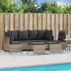 5 Pcs conj. sofás jardim c/ almofadões vime PE cinzento-claro