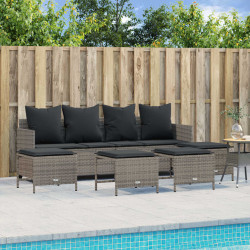 5 Pcs conjunto sofás de jardim c/ almofadões vime PE cinzento