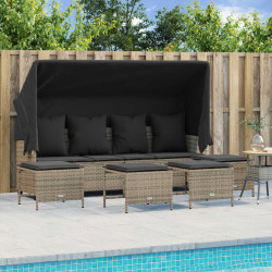 5 Pcs conjunto sofás de jardim c/ almofadões vime PE cinzento