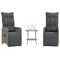 Cadeiras jardim reclináveis 2 pcs com mesa vime PE cinzento