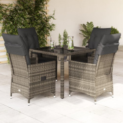 5 Pcs conjunto de jantar p/ jardim c/ almofadões vime PE cinza