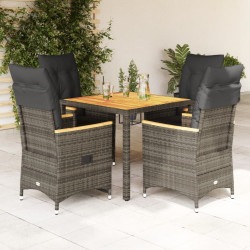 5 Pcs conjunto de jantar p/ jardim c/ almofadões vime PE cinza
