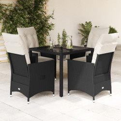 5 Pcs conjunto de jantar p/ jardim c/ almofadões vime PE preto