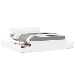 Cama com gavetas e colchão 160x200 cm pinho maciço branco
