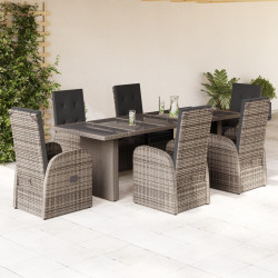 7 Pcs conjunto de jantar p/ jardim c/ almofadões vime PE cinza