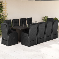 11 Pcs conjunto de jantar p/ jardim c/ almofadões vime PE preto