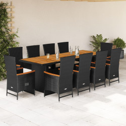 11 Pcs conjunto de jantar p/ jardim c/ almofadões vime PE preto