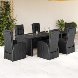 7 Pcs conjunto de jantar p/ jardim c/ almofadões vime PE preto