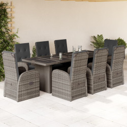 9 Pcs conjunto de jantar p/ jardim c/ almofadões vime PE cinza