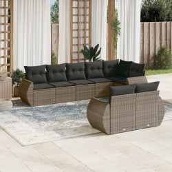 8 Pcs conjunto sofás de jardim c/ almofadões vime PE cinzento