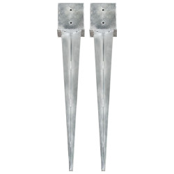 Estacas de enterrar 2 pcs 14x14x91 cm aço galvanizado prateado