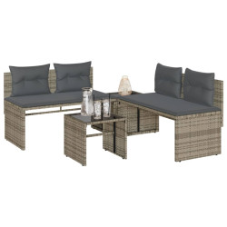 4 Pcs conjunto sofás de jardim c/ almofadões vime PE cinzento