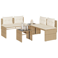 4 Pcs conjunto de sofás para jardim c/ almofadões vime PE bege