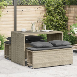 3 Pcs conjunto de jantar p/ jardim c/ almofadões cinzento claro