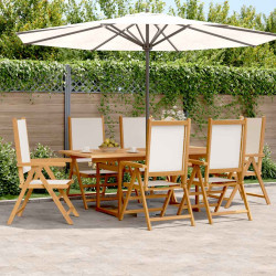 7 Pcs conjunto jantar jardim tecido/madeira maciça branco nata