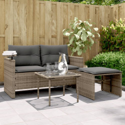 3 Pcs conjunto sofás de jardim c/ almofadões vime PE cinzento