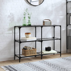Mesa consola com tampo em vidro transparente 118,5x30x81 cm aço