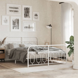 Estrutura de cama com cabeceira e pés 135x190 cm metal branco